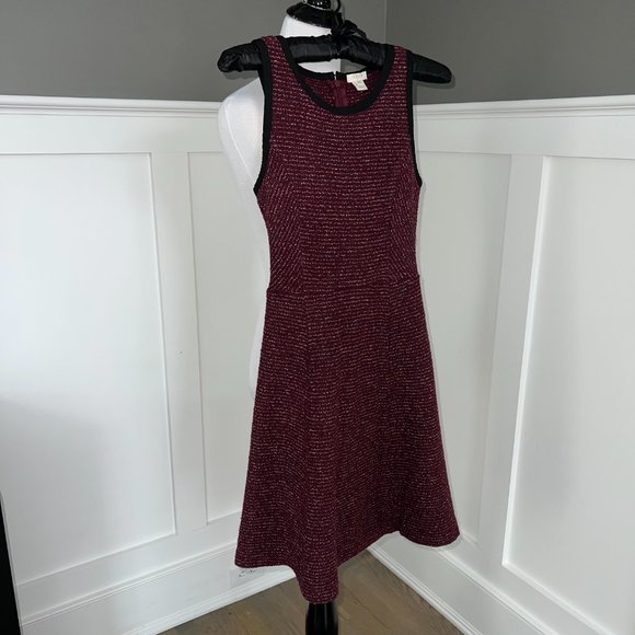 J. Crew Tweed Fit Flare Dress - Maroon and Cream - Picture 2 of 4